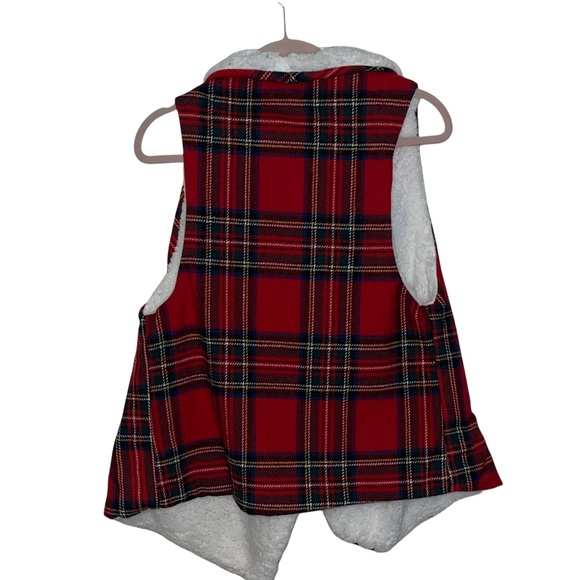 NWT Cozy Getaways Sherpa Lined Christmas Plaid open vest - Picture 6 of 6
